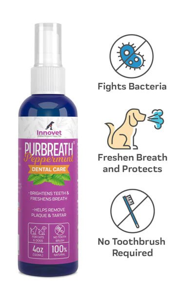 Innovet PurBreath 4 oz (120 мл) Спрей для ухода за зубами домашних животных «Без щетки», (США)