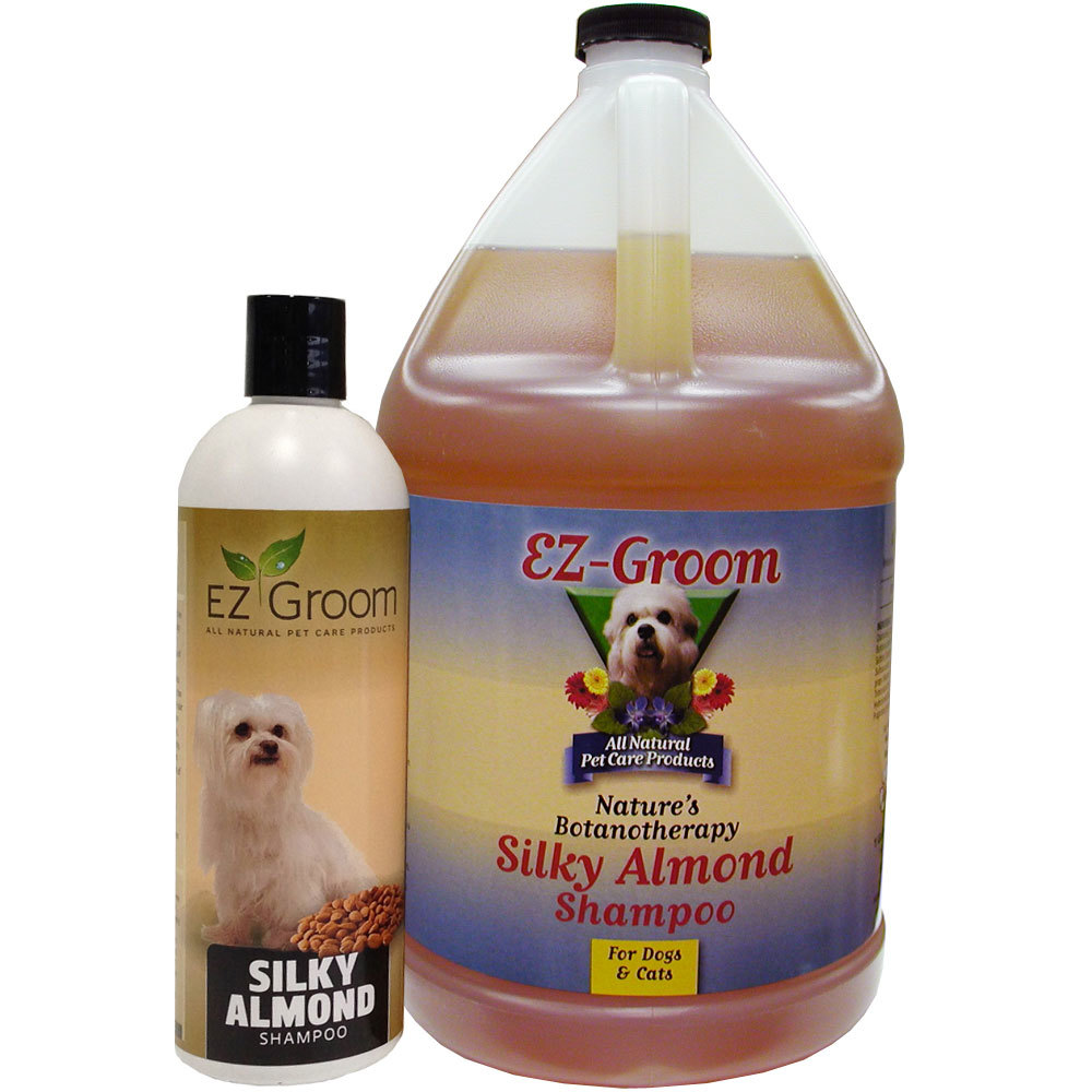      EZ-Groom Silky Almond Shampoo. Шелковый увлажняющий шампунь с миндалем, 3,8 л. Для кошек и собак. Разведение: 24:1. (CША) арт. SAS1G                                                                              EZ-GROOM MAX IMPACT- суперочищающий шампунь " Максимальное воздействие" с ароматом спелой вишни.  Это более эффективный и доступный натуральный концентрированный шампунь.  Шампунь обладает превосходными чистящими ссвойствами даже при полном разведении водой и является лучшим по силе воздействия средством по оптимальной цене. Полностью натуральный.  Рекомендован ветеринарами. Гиппоалергенный. Не раздражает глаза.  Содержащиеся в шампуне растительные экстракты оказывают противовоспалительное и успокаивающее действие на кожу. Очищающие ингридиенты - новейшиее разработки в области технологий производства шаампуней, помогают удалить самые сильные загрязнения.  Указания по применению: Разведите шампунь 50:1 ( на одну часть шампуня пятьдесят частей воды). Нанесите на шерсть питомца, взбейте в пену и тщательно вотрите шерсть,затем смойте теплой водой. При необходимости повторите обработку.  Концентрированный 1:50