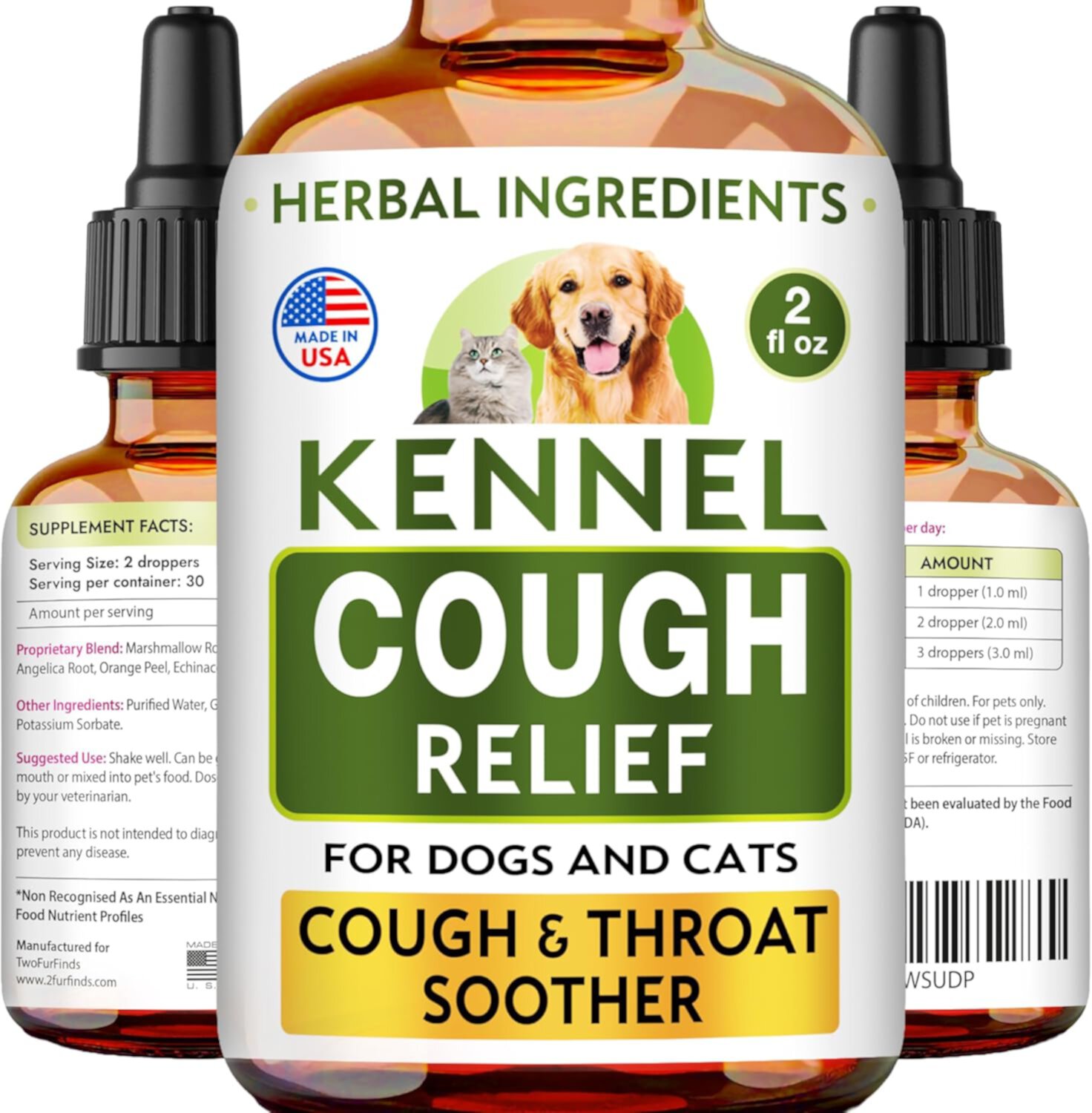 Kennel Cough Treatment for Dogs & Cats - Liquid Throat Soother сироп от питомникова кашля собак 245 мг, лечение астмы и облегчение симптомов коллапса у кошек. (США)