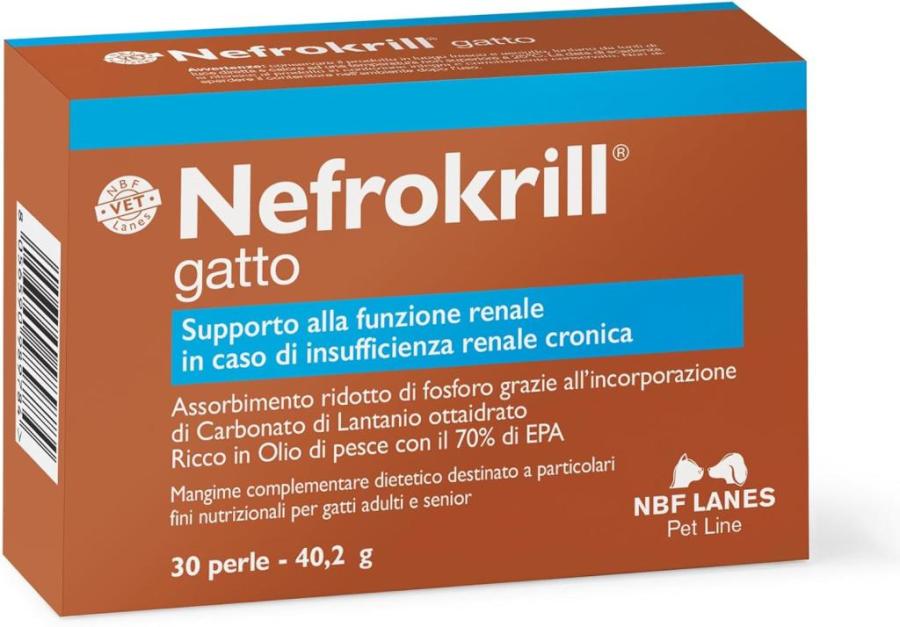 Nefrokrill Gatto 40,2 гр 30 жемчужин с рыбным вкусом, NBF Lanes. Диетический прикорм, препарат рекомендован при ХПН.