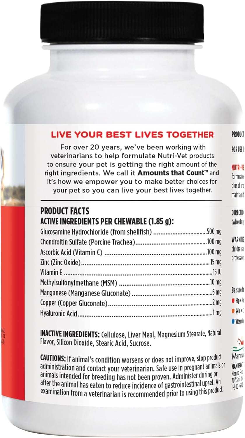 Nutri-Vet Regular Strength Chewable Tablets Hip & Joint Supplement for Dogs, 180 таб - витамины для суставов с глюкозамином, хондроитином.(США)Обычная сила: