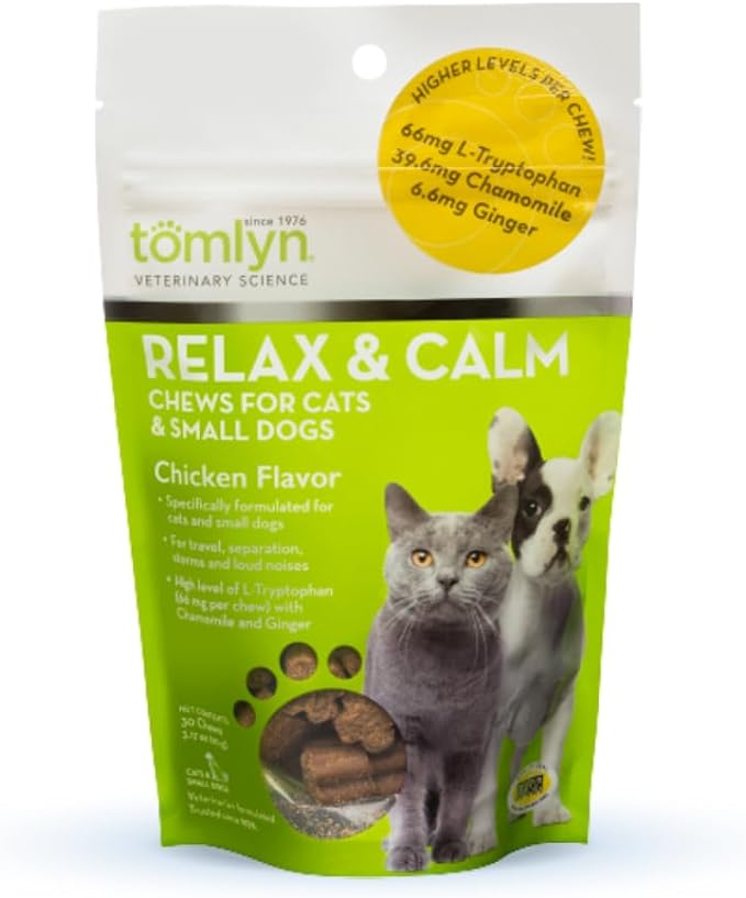 Tomlyn Relax & Calm Chews for Cats & Small Dogs, успокоительное жевательное лакомство со вкусом курицы для мал.собак/кошек (USA) 30 шт.