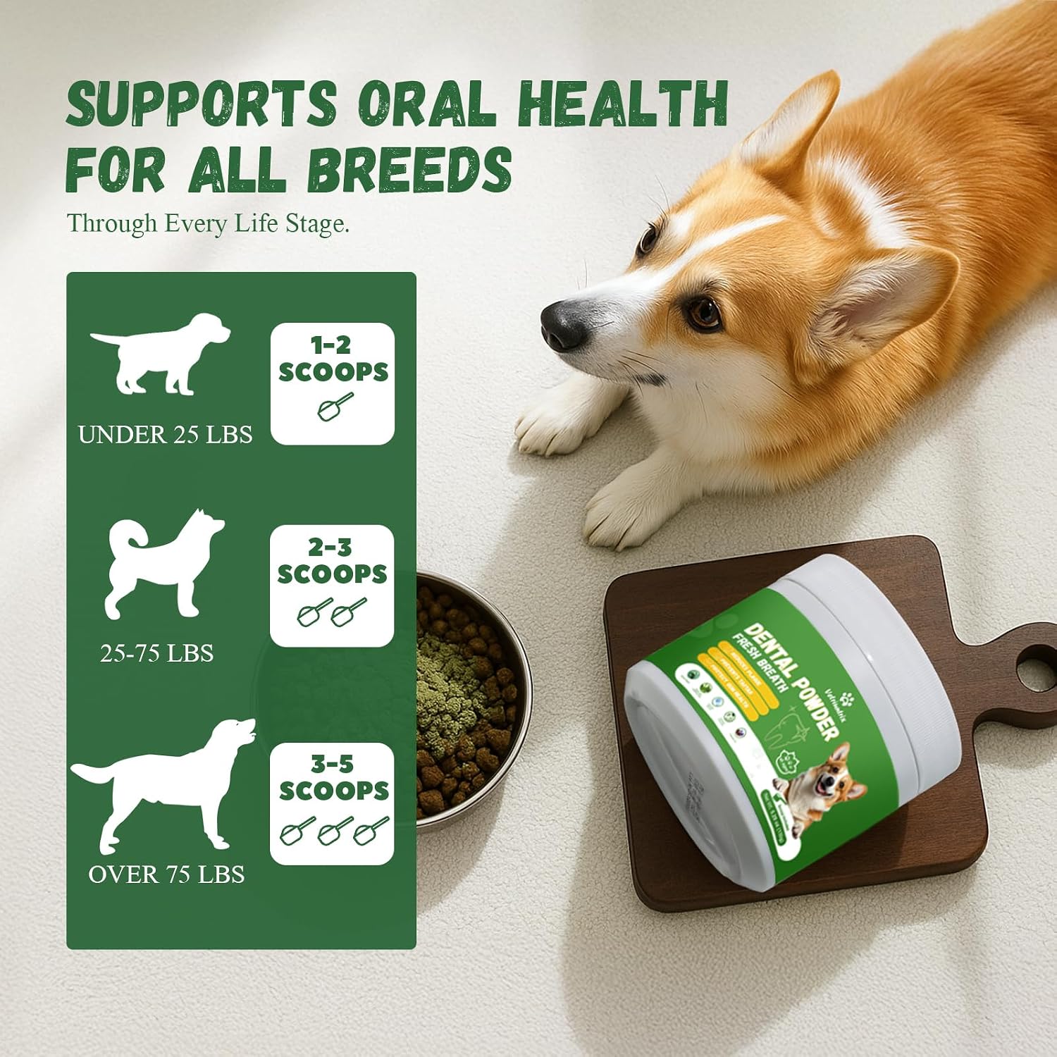 Vetriuntrix Dental Powder for Dogs Teeth Cleaning and Breath Fresh, Порошок для очистки зубов и освежения дыхания у собак, с натуральными растительными ингредиентами и постбиотиками. 200 гр (США)