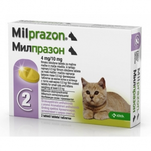 Милпразон (KRKA) таблетки для котят и молодых кошек весом до 2 кг от гельминтов, Антигельминтное средство, 2 шт.* 4мг/уп.(Словения)