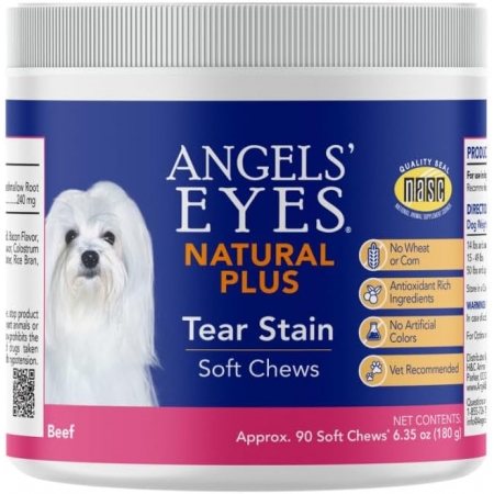 *Angels' Eyes Natural Powder Tear Stain Supplement for Dogs & Cats, жеват.таблетки средство от слезотечения  для собаки кошек, вкус говядины 90 шт(США)