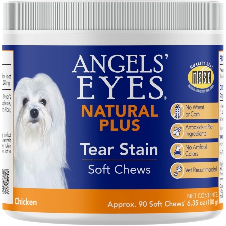 *Angels' Eyes Natural Powder Tear Stain Supplement for Dogs & Cats, жеват.таблетки средство от слезотечения  для собаки кошек, вкус курицы 90 шт(США)