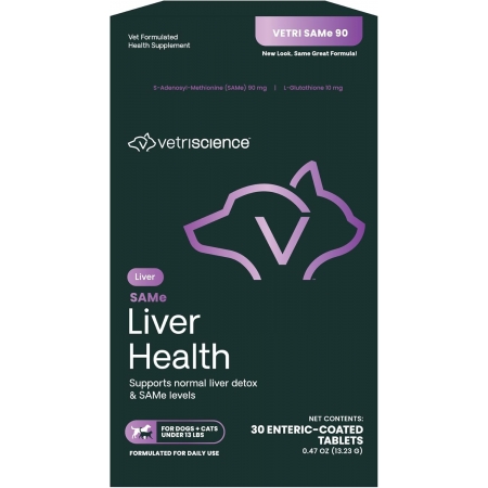 VetriScience Vetri-SAMe Liver Health 90 mg, 30 шт Добавка для поддержания функции печени у кошек и собак.(США).