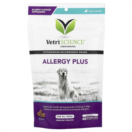 VetriScience Allergy Plus Immune for Dogs - Duck Flavor 75 жев.таб. имунная добавка  от аллергии для собак,вкус утки  (США)