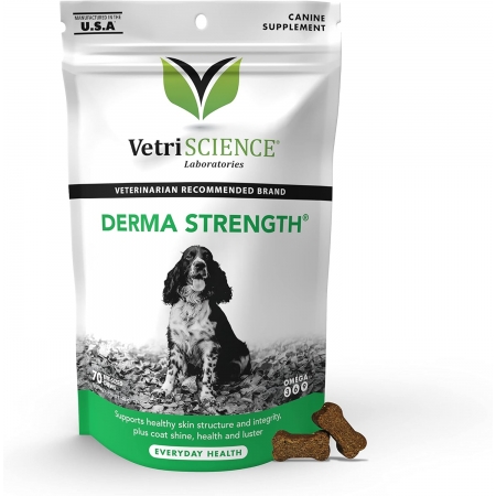 VetriScience Derma-Strength Healthy Skin & Coat Chews (70 жеват.таблеток) - для собак витаминная добавка для шерсти и кожи (США)