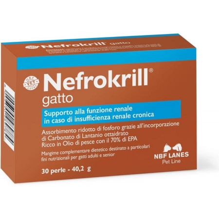 Nefrokrill Gatto 40,2 гр 30 жемчужин с рыбным вкусом, NBF Lanes. Диетический прикорм, препарат рекомендован при ХПН..